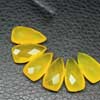 Natural Yellow Chalcedony Faceted Pyramid Trillion Drops Pair Sold per 1 pair & Sizes 15mm x 8mm approx. Chalcedony is a cryptocrystalline variety of quartz. Comes in many colors such as blue, pink, aqua. Also known to lower negative energy for healing purposes. 